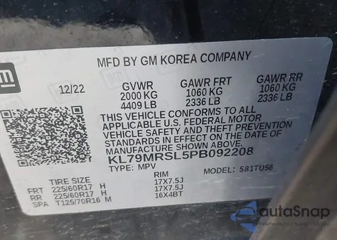 2023 Chevrolet Trailblazer Awd Lt from USA, damaged, VIN KL79MRSL5PB092208